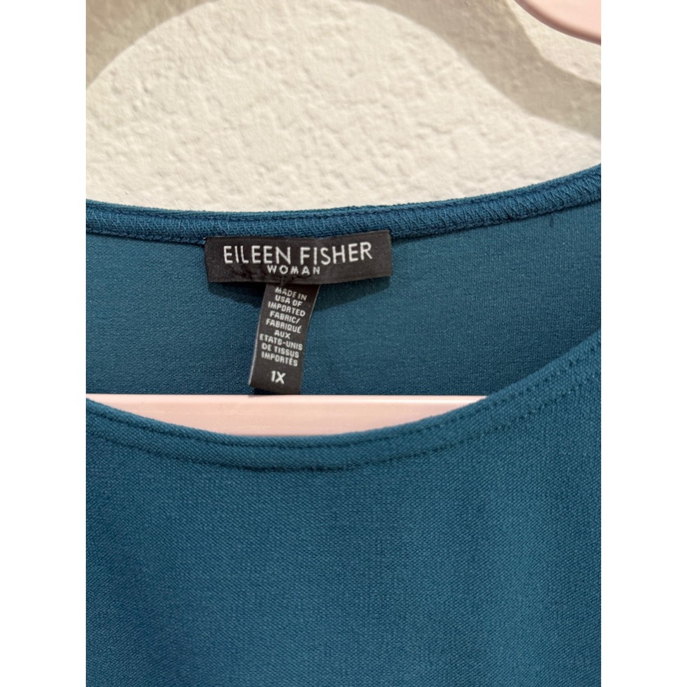 Eileen Fisher Stretch Crepe Tunic Top Teal Blue 1X 3/4 Sleeve Travel Relaxed Fit - Picture 5 of 8